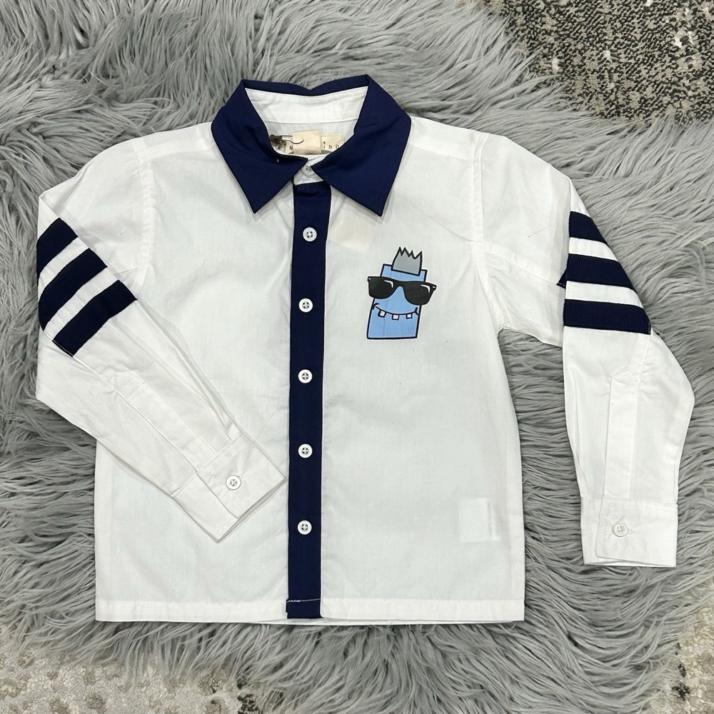Kinderkind Toddler Boys Poplin Button Up Shirt‎ with Side Stripes Size 2T